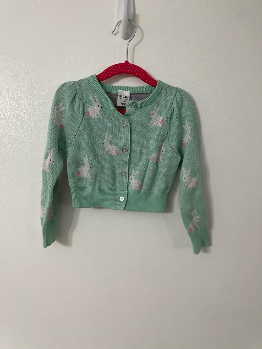 Little Sleepies Mint Bunny Knit Cardigan with Pink Accents